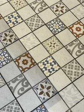Vintage tiles floor pattern, close-up, nobody, indoor, neutral Stock Photos