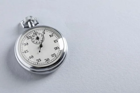 Vintage timer on light grey background, space for text. Measuring tool Foto stock