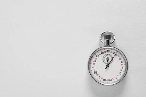 Vintage timer on light grey background, top view with space for text. Measu.. Stock Photos