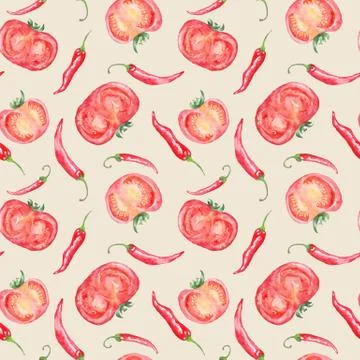 Vintage Tomato and Chilly Pattern Stock Illustration
