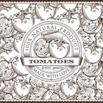 Vintage Tomatoes Label On Seamless Pattern Illustrazione stock