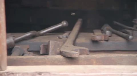 Vintage tools on table Stock Footage 51491407