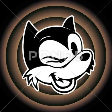 Vintage toons. retro cartoon character smiley woolf winks on the background Stock Illustration