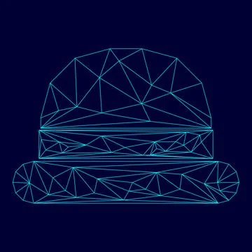 Vintage top hat low poly triangulation triangulated polygonal electric cyan b Stock Illustration