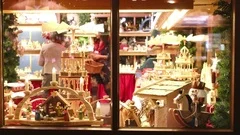Vintage Toy Store Window Shop Christmas Market Background Stock Footage Vintage Toy Store Window Shop Christmas Market Background Stock Footage