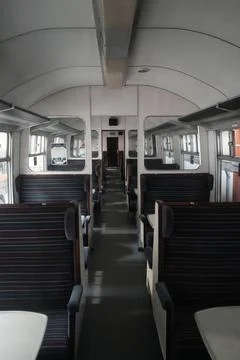 Vintage Train Carriage Interior, Empty Seats, Ruddington, Nottinghamshire, Stock Photos