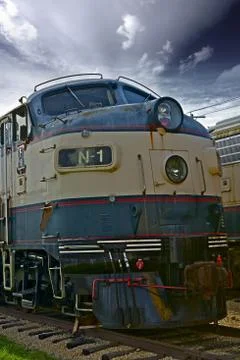 Vintage train engine front closeup. american railroad history. railroad photo Stock Photos