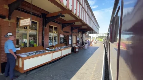 Vintage Train Pulls into Weybourne Station British Countryside Stock Footage 201964101