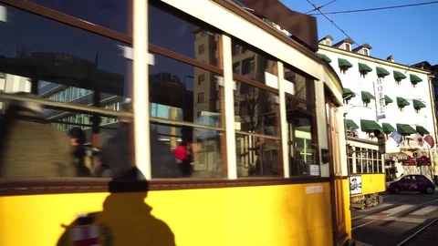 Vintage trams at the stop Stock Footage 71575449