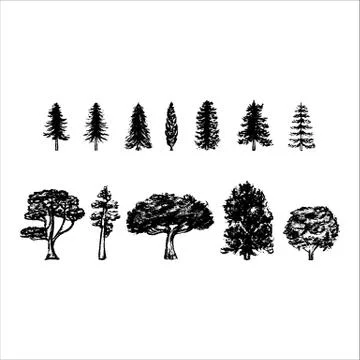 Vintage tree silhouettes on white background. Vector illustration. Stock Illustration
