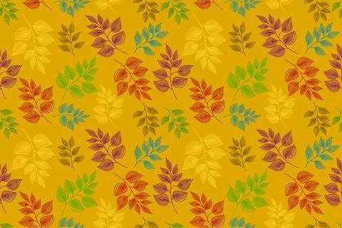 Vintage trendy seamless pattern wind blow leaves and botanical elements Isolated イラスト素材