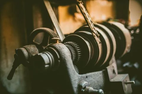Vintage turning machine in workshop Stock Photos