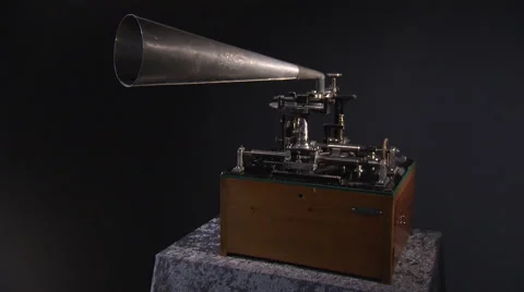Vintage turntable (phonograph by Thomas Edison) Stock Footage 56676992