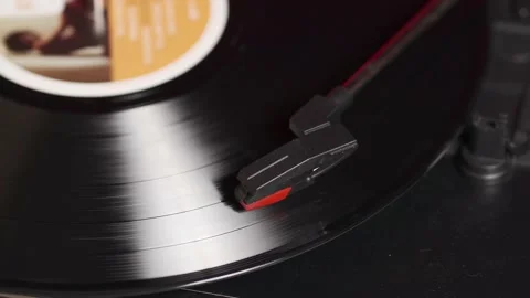 Vintage turntable plays the record Stock Footage 146308711