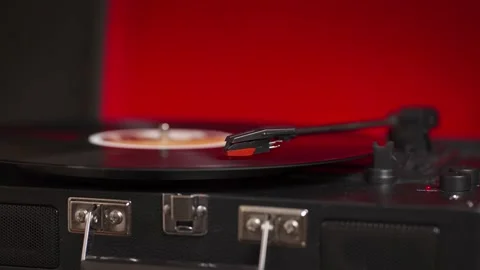 Vintage turntable plays the record Stock Footage 146308765