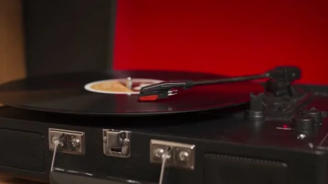 Vintage turntable plays the record Stock Footage 146308840