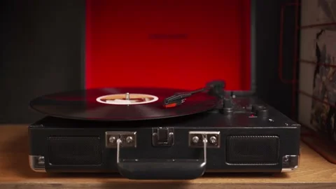 Vintage turntable plays the record Stock Footage 146308860