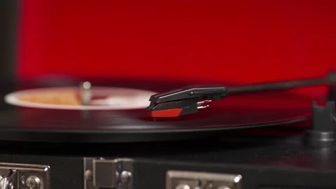 Vintage turntable plays the record Stock Footage 146308895
