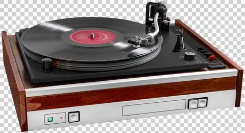 Vintage turntable While playing the record. isolated on a transparent  Stock Photos