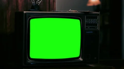 Vintage TV with Green Screen. Dark Blue ... | Stock Video | Pond5