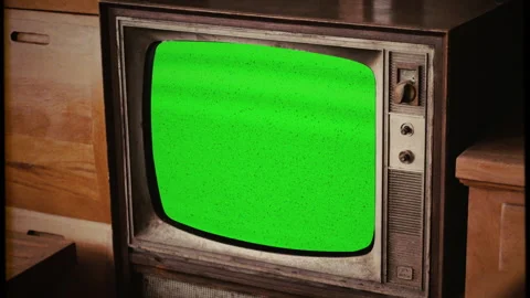 Vintage TV Interference Green Screen Old School Retro Monitor Tilt Down Stock Footage 255796742