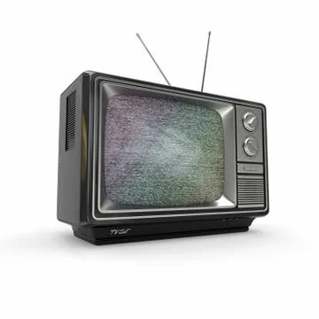 Vintage tv with noise screen on white background. 3d Stock Illustration