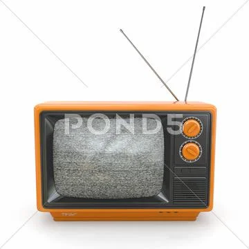 Vintage tv with noise screen on white background. 3d Stock Illustration