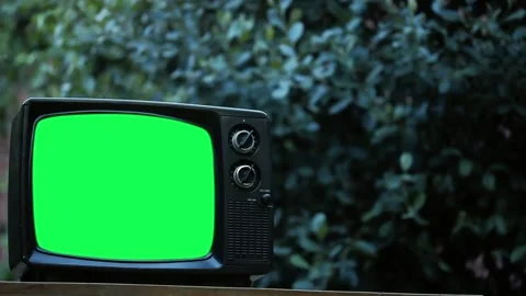 Vintage TV Set with Green Screen Outdoors. Zoom In. Video stock 124355053