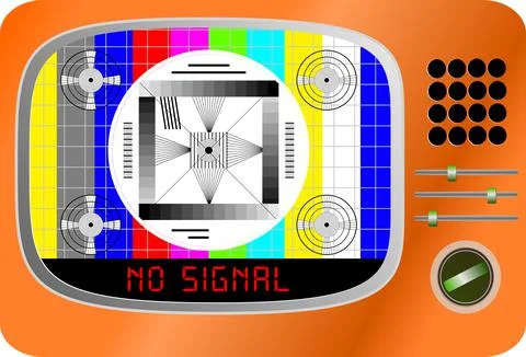Vintage TV set with test pattern and caption no signal, offline, disturbance, Stockillustratie
