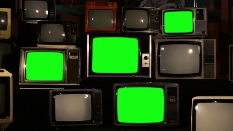 Vintage TV Stack Installation With Green... | Stock Video | Pond5