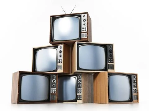 Vintage TV stack isolated on white background. 3D illustration Vintage TV ... Stock Photos