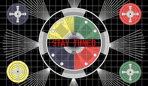 Vintage TV test pattern with caption no signal, offline, disturbance Foto stock