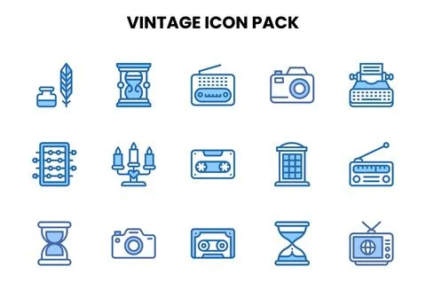 Vintage Two Colour Vector Icons Pack Stock Illustration