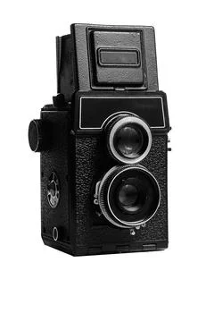 Vintage two-lens medium format film camera on a white background Stock Photos