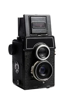 Vintage two-lens medium format film camera on a white background Stock Photos
