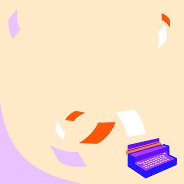 Vintage Typewriter Drawing With Multiple Floating Papers. Old Typewriting Mac Stock Illustration