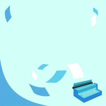 Vintage Typewriter Drawing With Multiple Floating Papers. Old Typewriting Illustrazione stock