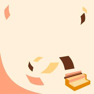 Vintage Typewriter Drawing With Multiple Floating Papers. Old Typewriting Stock Illustration