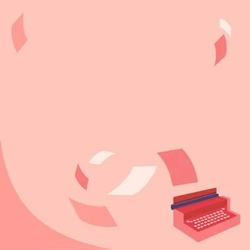 Vintage Typewriter Drawing With Multiple Floating Papers. Old Typewriting Stock Illustration