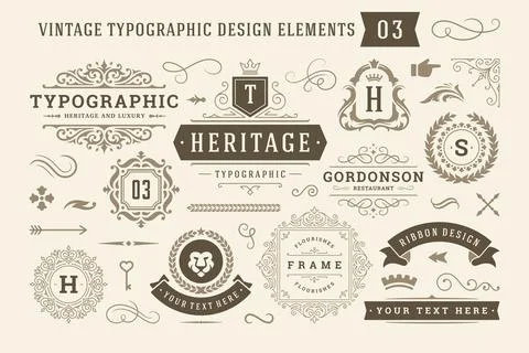 Vintage typographic design elements set vector illustration. Stock Illustration