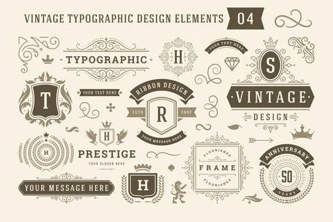 Vintage typographic design elements set vector illustration. イラスト素材