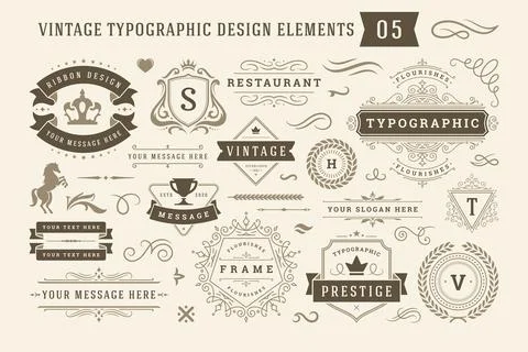 Vintage typographic design elements set vector illustration. イラスト素材