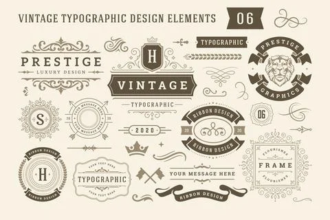 Vintage typographic design elements set vector illustration. イラスト素材