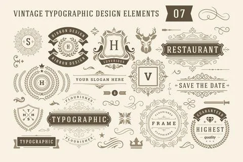 Vintage typographic design elements set vector illustration. イラスト素材