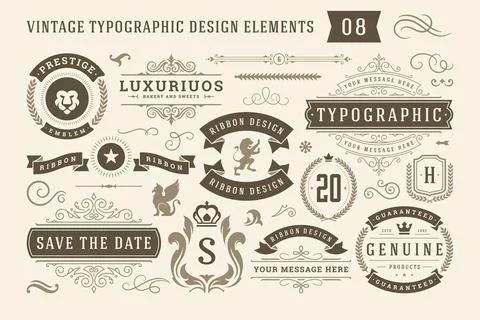 Vintage typographic design elements set vector illustration. Stock Illustration
