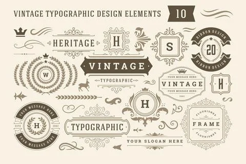 Vintage typographic design elements set vector illustration. Stock Illustration