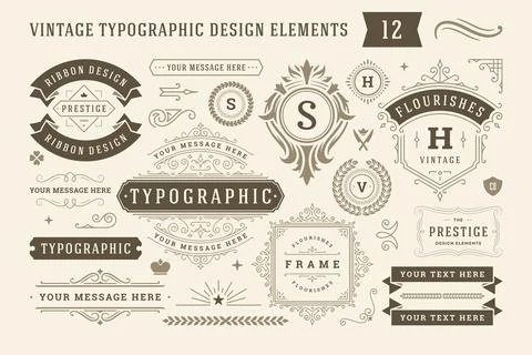 Vintage typographic design elements set vector illustration. イラスト素材