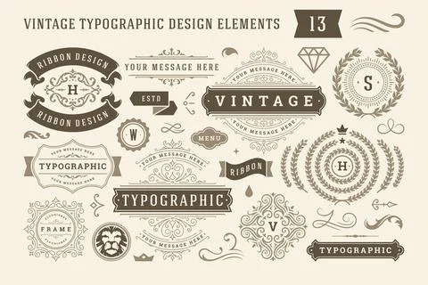 Vintage typographic design elements set vector illustration. Stock Illustration