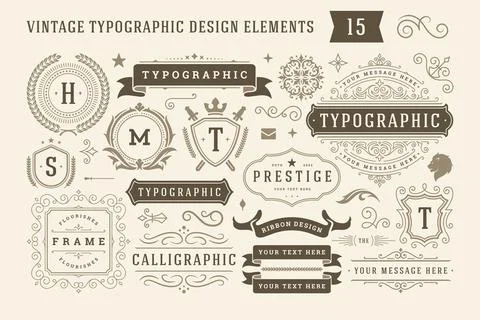 Vintage typographic design elements set vector illustration. Illustrazione stock
