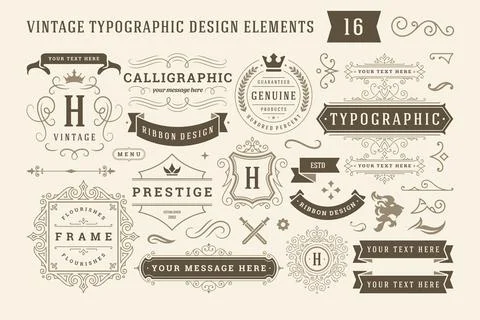 Vintage typographic design elements set vector illustration. Stock Illustration